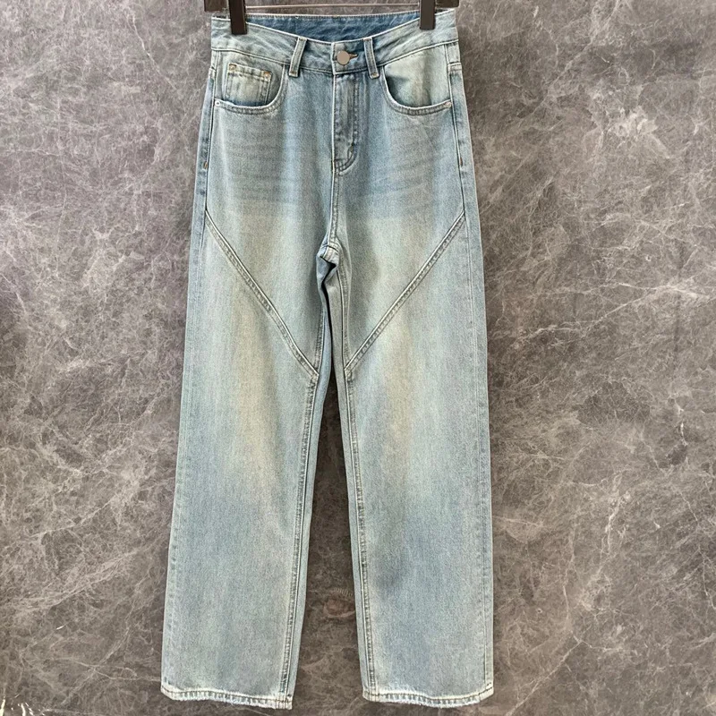 2024 High Quality High Waist Straight Leg Jeans Retro Street Wash Casual Loose Floor Dragging Pants