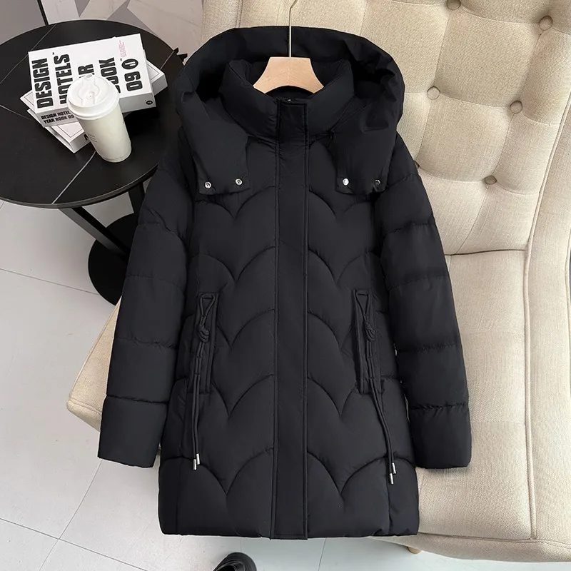New Women's Clothing Long Down Cotton Jacket Winter Loose Cold Padded Jacket Female Casual Removable Hat Parker Cotton Clothes