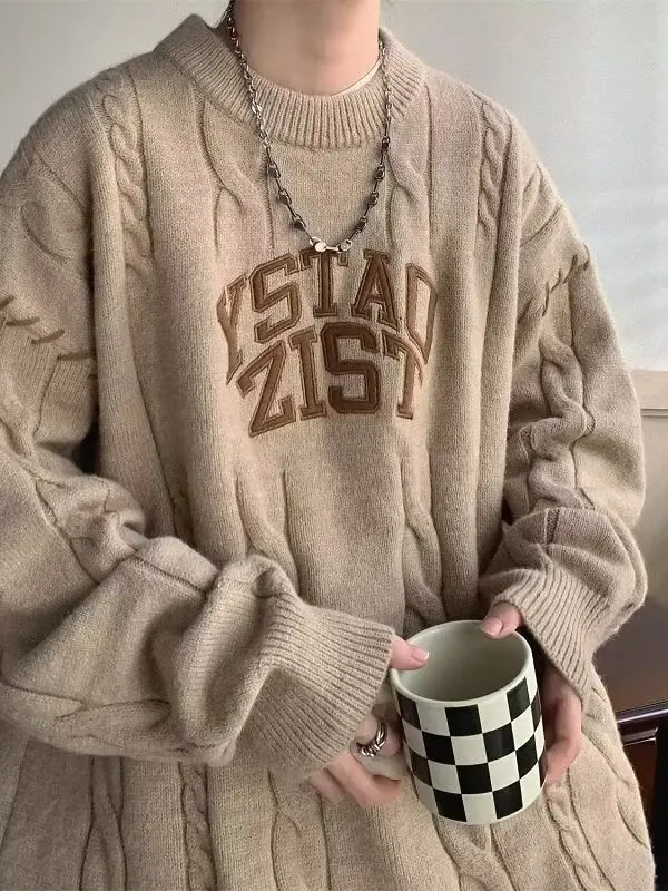 

Мужской вязаный свитер Thiened на осень-зиму, американский повседневный свободный крой, теплый длинный свек, круглый пуловер Ne, топ