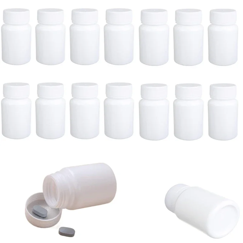 5Pcs Empty 15ml-100ML Portable White Plastic Medical Pill Bottles With Lids Tablets Vitamins Capsule Solid Powder Containers