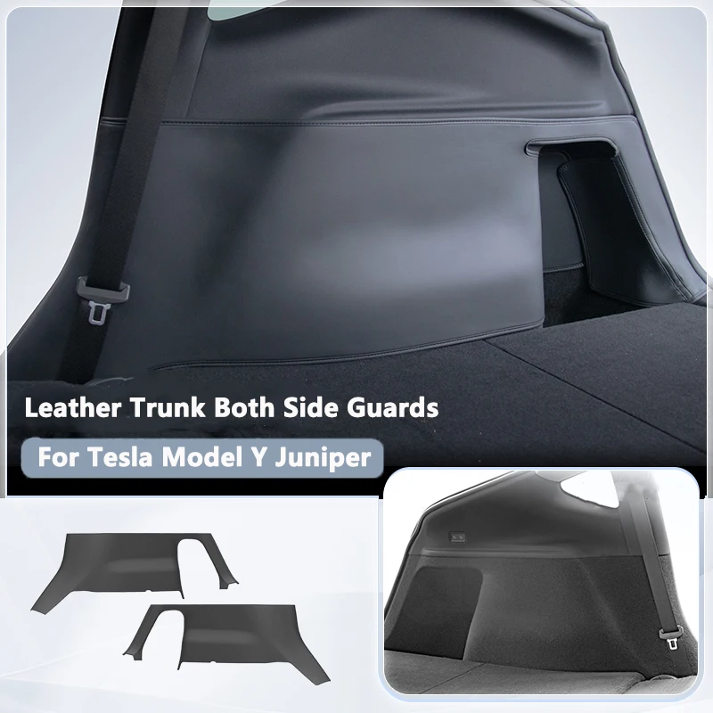 For Tesla Model Y Juniper 2025 2026 Rear Trunk Both Side Guards PU Leather Surface Corner Protection Cargo Liner Anti-dirty Pad