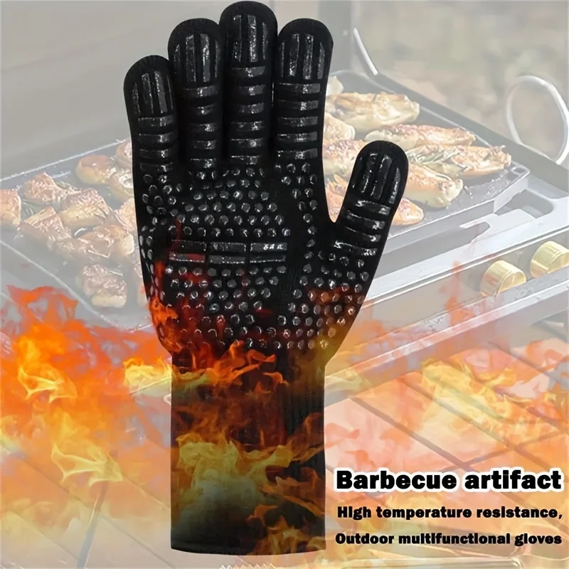 1pc BBQ gloves, high temperature 500-800 degrees flame retardant silicone heat insulation, heat resistant microwave oven gloves