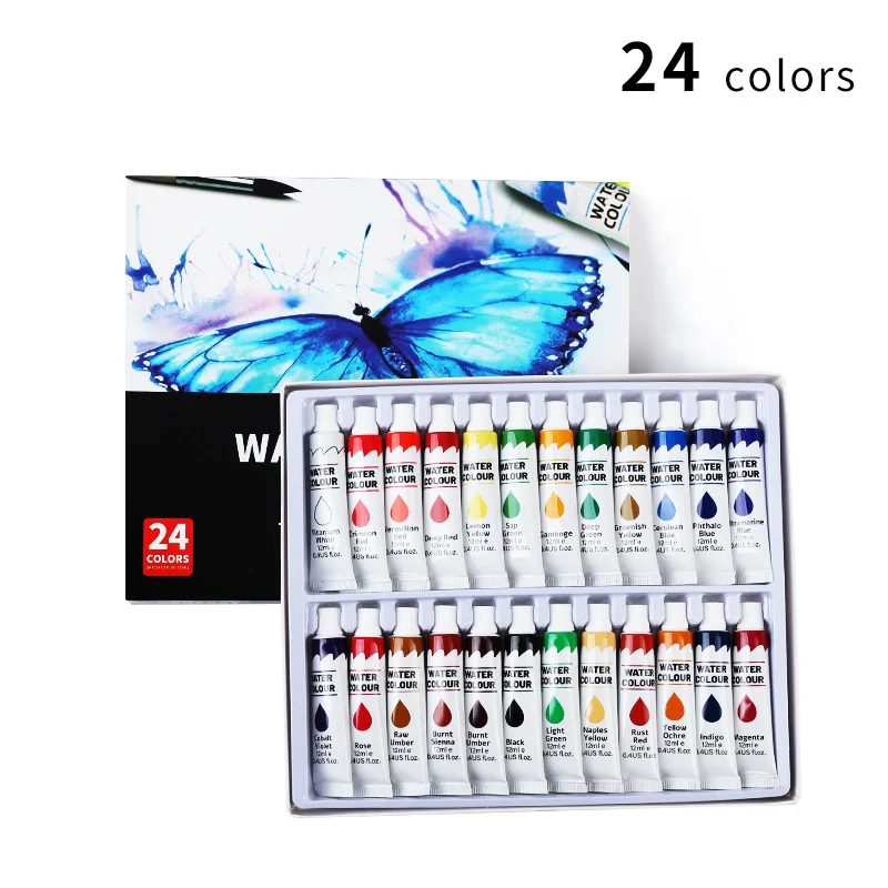 Aquarellfarben-Set, 24 Farben, 12 ml, intensive Farben für Figuren- und Landschaftsmalerei, Wert für Erwachsene und Künstler