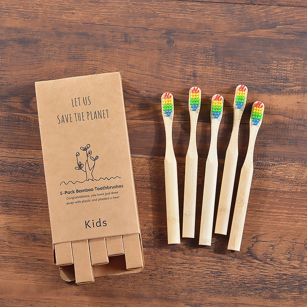 5 Pcs Children Soft Bristles Bamboo Toothbrush Eco Friendly Kids Biodegradable Oral Care Toothbrush Child Round Bamboo Handle
