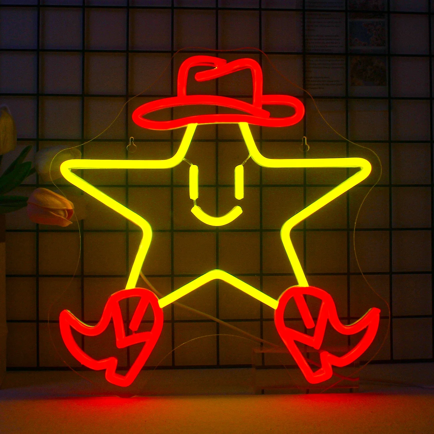 

Star Neon Yellow LED Neon Lights Dimmable Lights For Playroom Neon Lights Wall Decor Cowboy Stars Neon Lights For Bedroom Kids