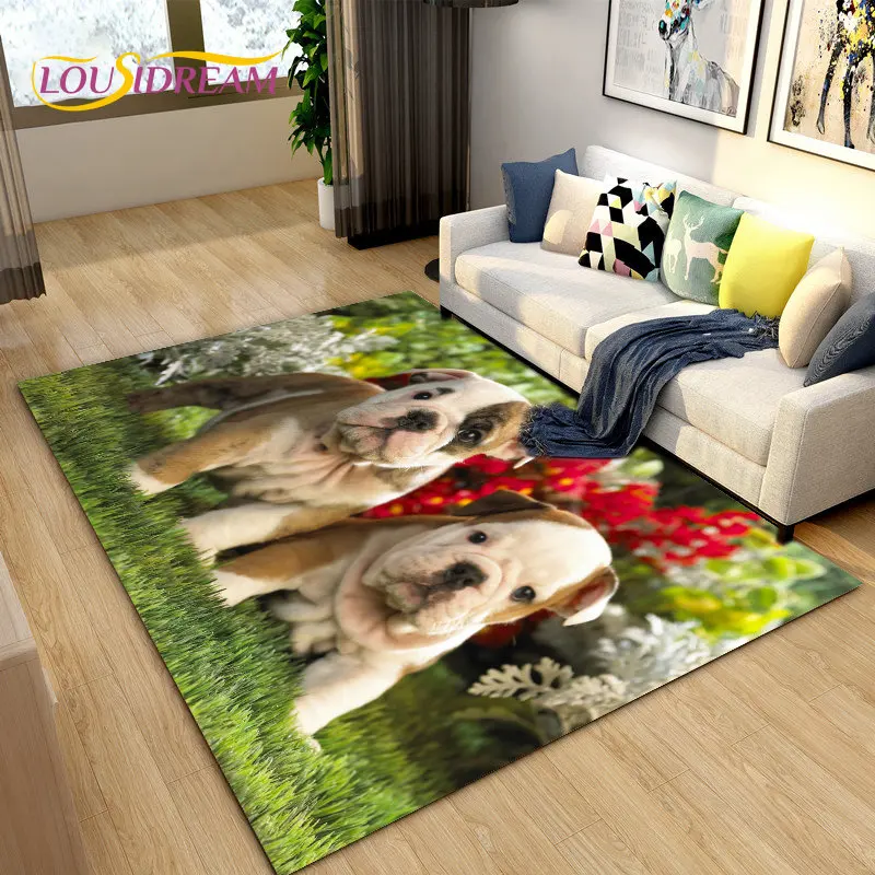 3D Cartoon French Pitbull Dog Area Rug,Carpet Rug for Living Room Bedroom Sofa Doormat Kitchen Decoration,Mat Non-slip Floor Mat