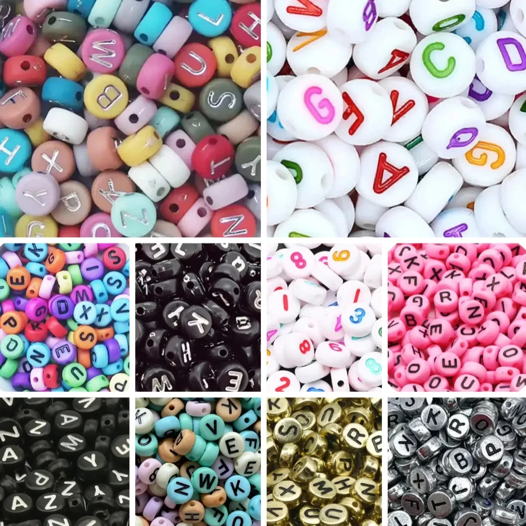100-500Pcs Colorful Mixed Letter Beads Acrylic Round Flat Loose Spacer Bead For Jewelry Making Diy Bracelet Necklace Accessories