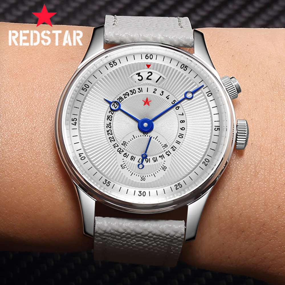RED STAR   40mm Watches for Men Seagull ST1716 Movement  5ATM Automatic Mechanical Watch Push-Button Calendar Sapphire Crystal