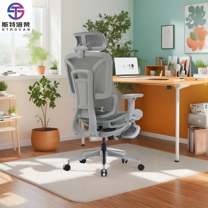 

4D Premium Design Executive Swivel Office Chair Grey Frame Height Adjustment Recliner Ergonomic Fabric Aluminum Adjustable