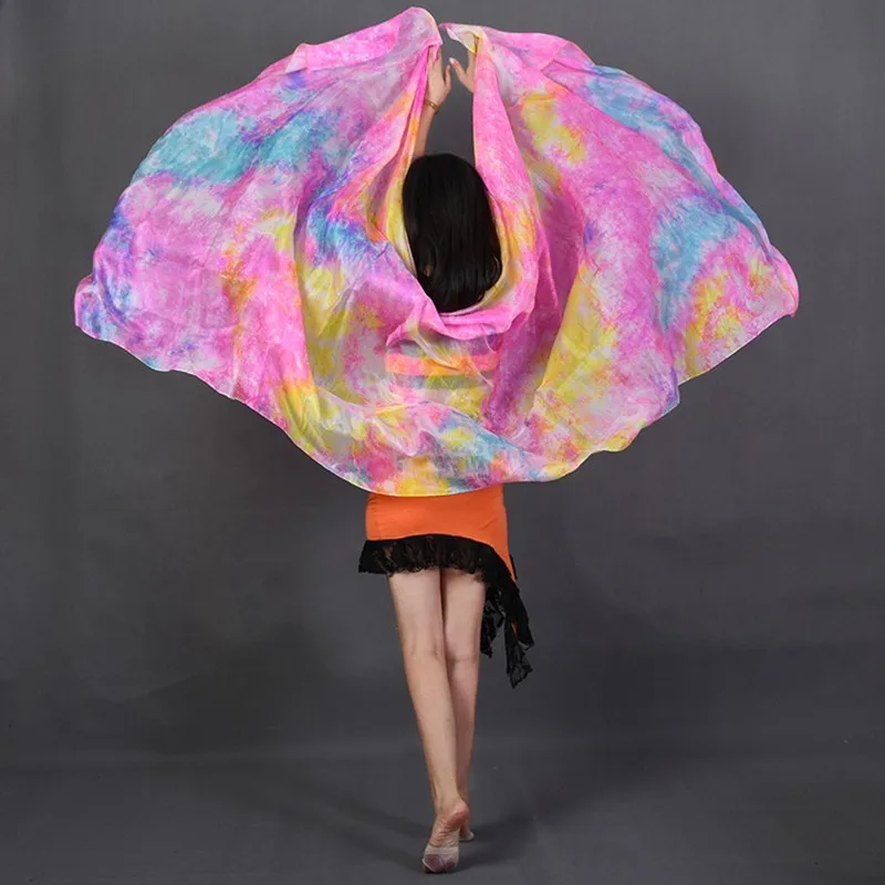

Adults Bellydance SIlk Veils 100% Real Silk Hand Throw Scarf Tie Dye Floral Belly Dance Costume Accessory Props Light Flowy 2.5M