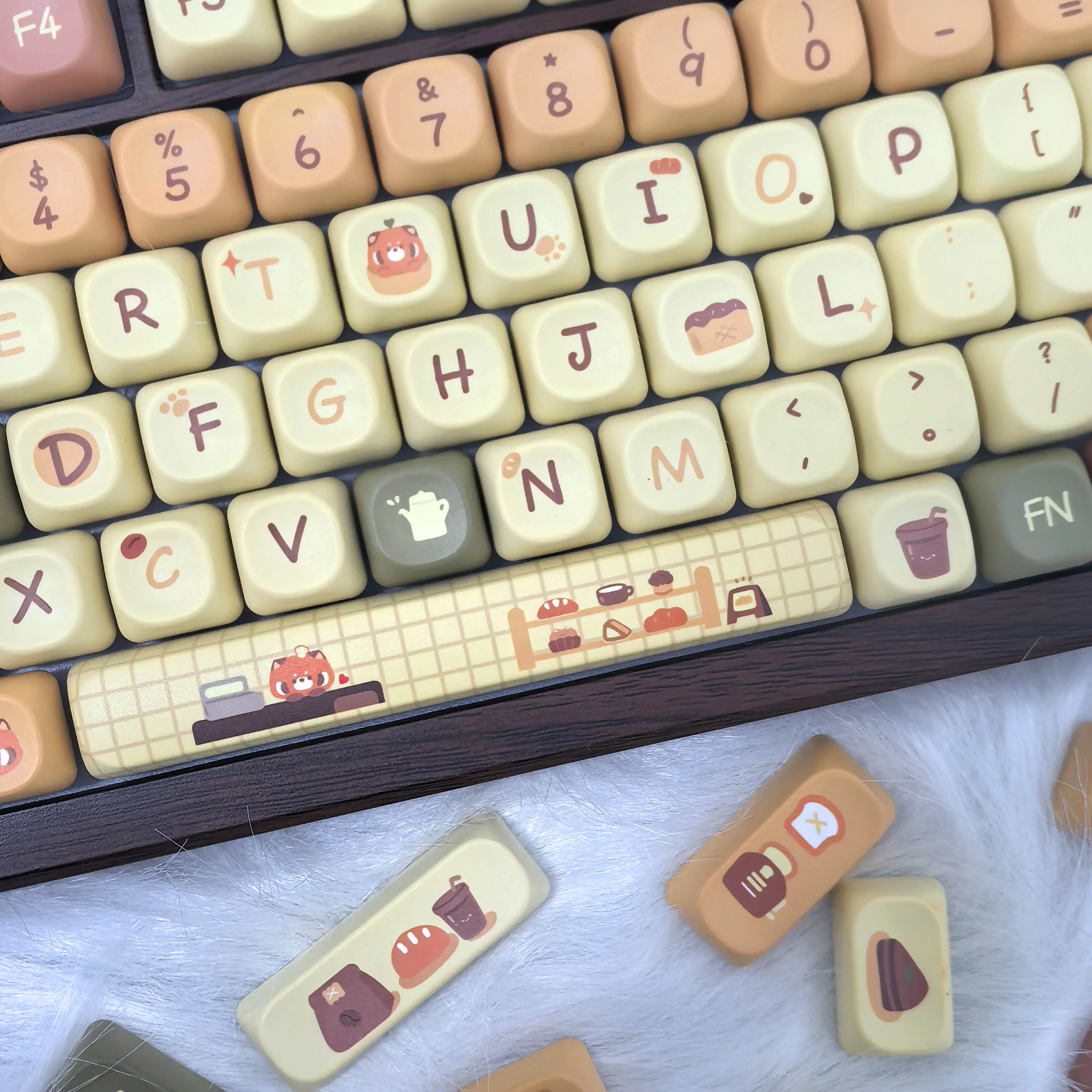 MOA Keycaps Red Panda Coffee House 기계식 키보드 액세서리 Keycap 세트 용 귀여운 레트로 컬러 키캡