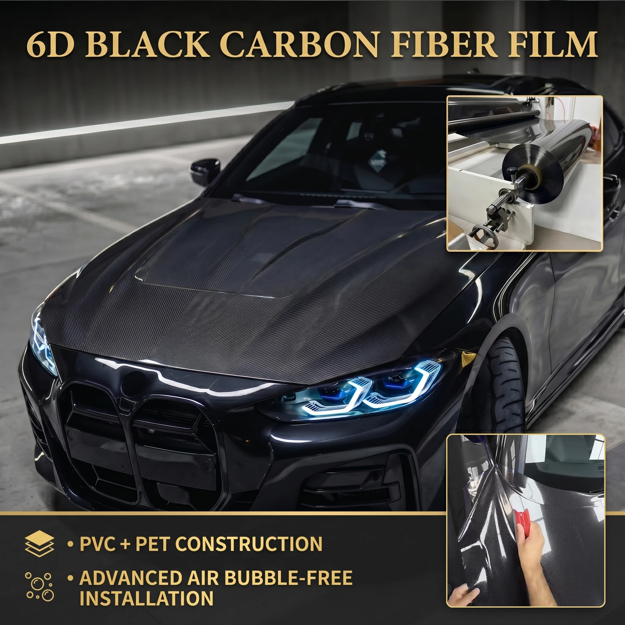 

6D Carbon Fiber Black DIY Car Hood Bonnet Wrap Film Waterproof Paint Protection Film Anti-Scratch Wrap Cover Tuning Accessories