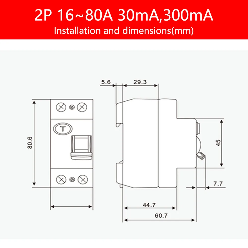 KRIPAL 2P Residual Current Circuit Breaker MCB 30mA Overload Short Current Leakage Protection Protect RCBO RCCB RCD 16A 32A 63A