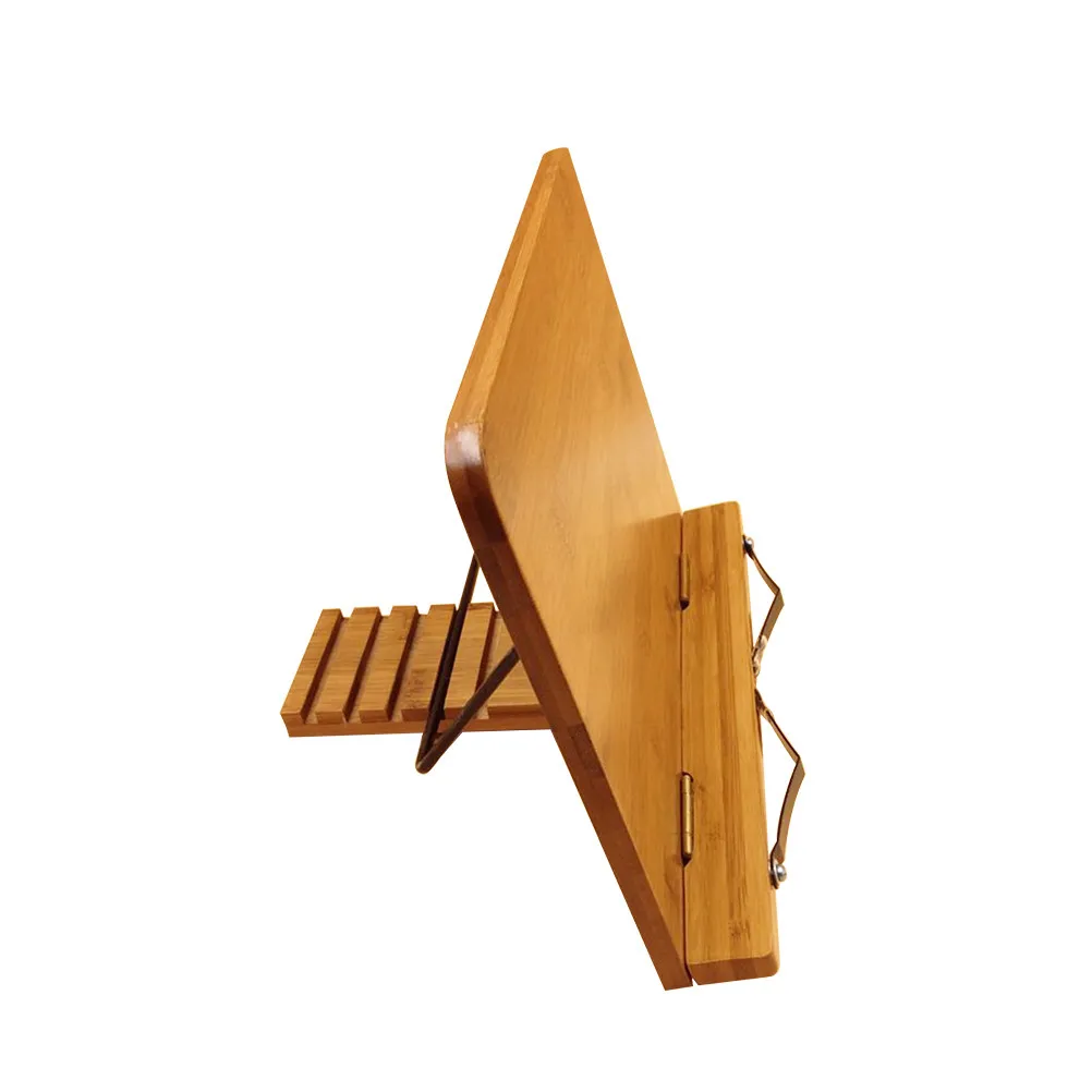 Bamboo Book Holder Adjustable Reading Stand 34x24cm 5 Grooves Stable Rugged Fold Flat Hands Free for Cooking Reading Work