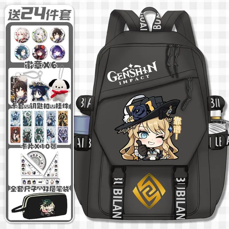 Genshin Impact Emoji Merchandise Backpack For Girls, Large Capacity Lightweight Cartoon Casual Double Shoulder Bag, Anime