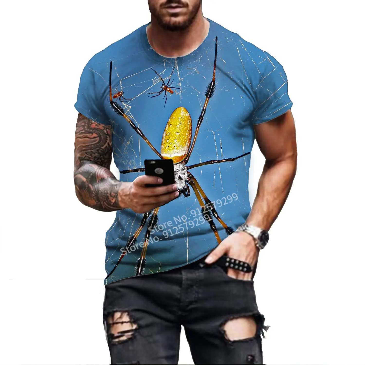 Newest Summer Men\'s Fashion T-shirt Spider 3D Print T Shirt Personality Short Sleeve Hip Hop O-Neck Top