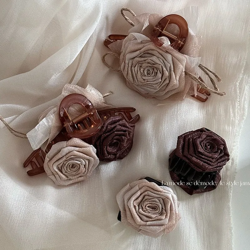 YHJ Dried Roses Hair Claw Clip Cloth Flower BB Clip Hair Clips Hair Accessories for Women Girls