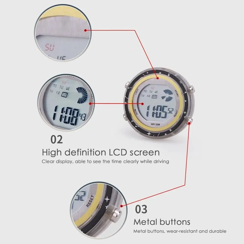 Easy Installation Motorcycle Electronic Watch Waterproof Electronic Motorcycle Decorative Clock Heat-resistant Rainproof