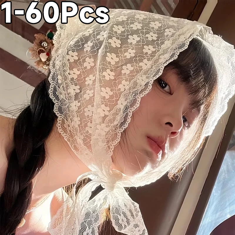 

1-60Pcs triangle Lace scarf white sweet Lace Turban Headscarf Travel Photo Headband Hair Accessories Suitable ladies girls