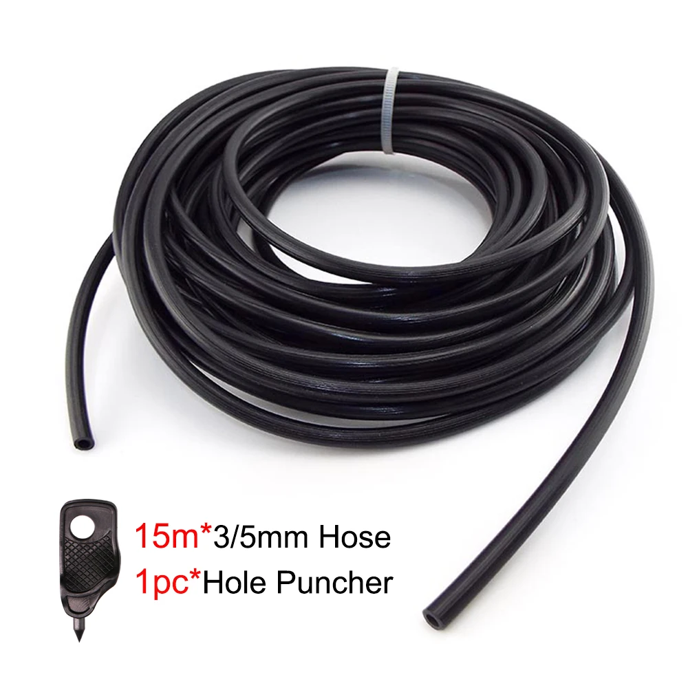 15M Garden Watering 3/5mm Hose Irrigation Pipe 1/8'' Tubing 4mm Puncher Plant Flower Drip Dripper Sprinkler Tube Gardenhouse