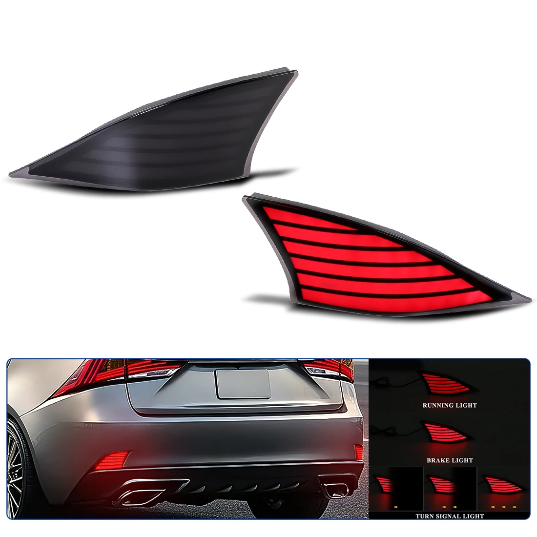 LED Car Rear Bumper Reflector Lights For Lexus IS250 IS350 IS300 IS200T 2014-2020 Dynamic Turn Signal Driving Brake Lamps 12V