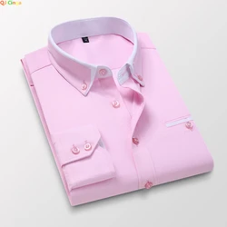 Men's Summer Casual Cotton Long-Sleeved Shirts, Male Slim Fit Spring Lapel Business Dress Shirt Tops Men Clothing