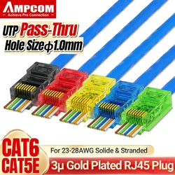 AMPCOM RJ45 Plug Cat6 Pass Through Connectors EZ to Crimp Modular Network Connector for Computer Hardware Stranded UTP Cable