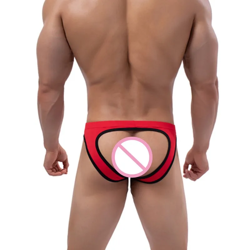 Mens Sexy Front Open Briefs Panties Backless Bikini Underwear Open Butt Underpants Gay Panties Sexy Low Waist Male Soft Briefs