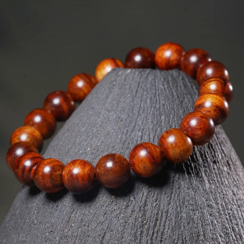 

10mm Single Strand Hainan Yellow Pear Bracelet Oil Pear Old Material Tiger Grain Wrist Mala for Men and Women Gifts