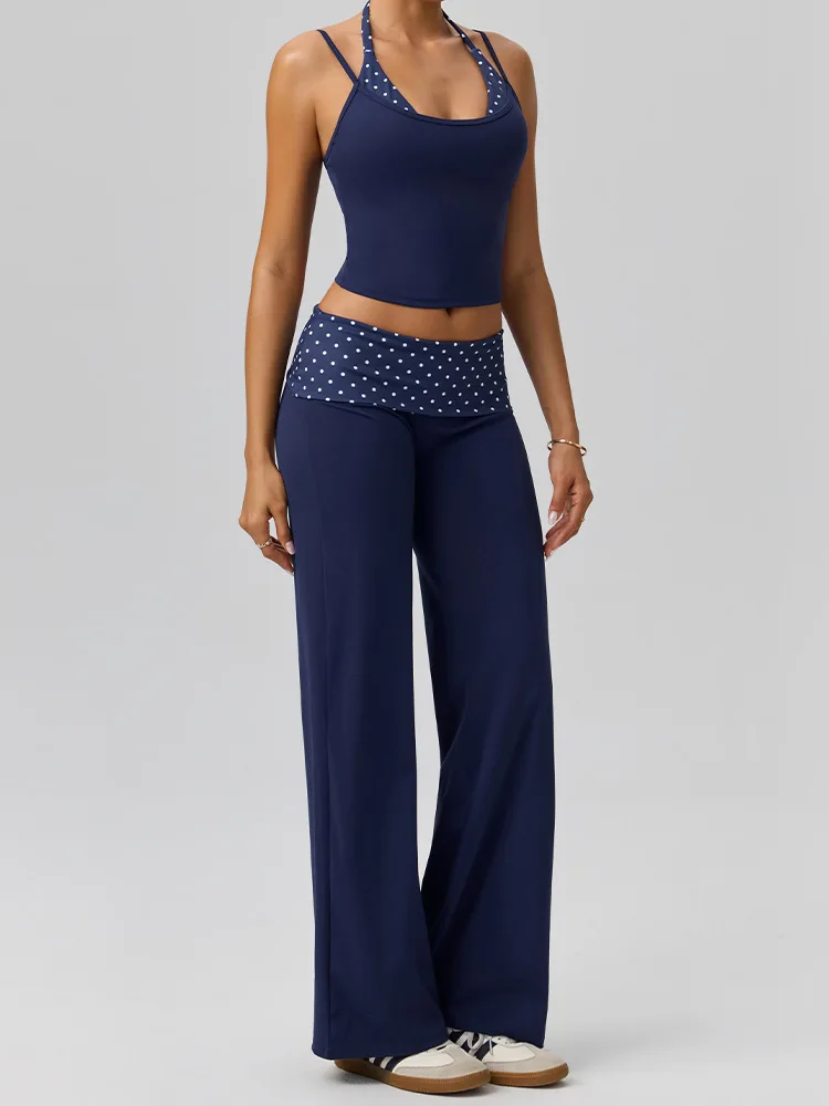 Women Yoga 2 Piece Set Wide Leg Pants Slim Fit Soft Stretchy Sportswear Gym Fitness Pilates Workout Matching Active Outfit Women