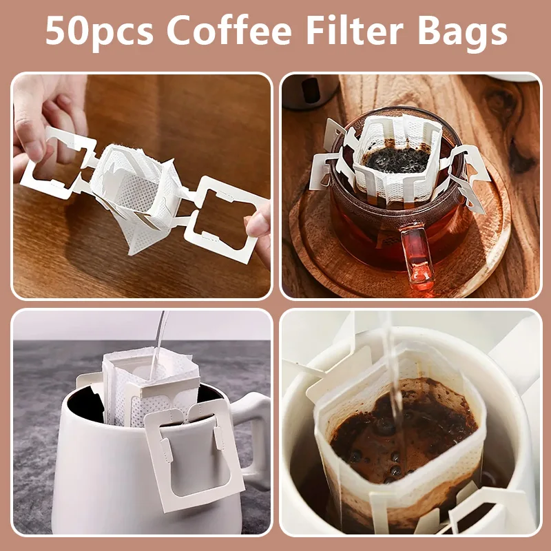 50pcs Coffee Filter Bags Disposable Drip Coffee Bag Portafilter Hanging Ear Espresso Coffee Accessories Tea Tool