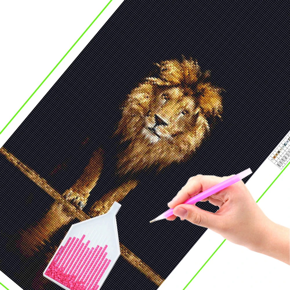 DIY Diamond Painting Cross Stitch Golden Black Lion Embroidery Full Square Drill Cross Stitch Rhinestone Y4832