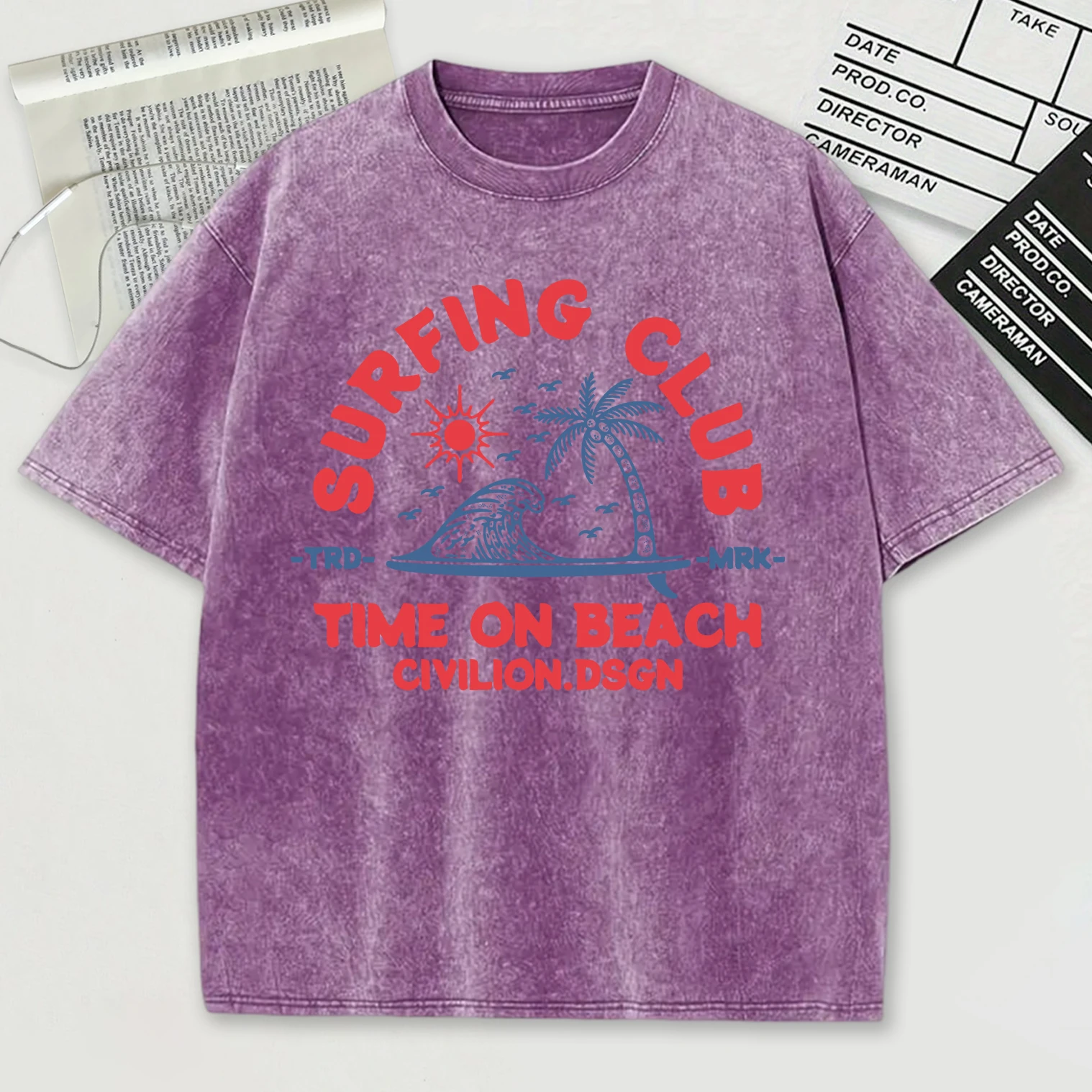 Surfen Club Zeit Auf Strand Zivil Drucken Retro T-shirts Sommer Baumwolle Lose Männer T Shirt Weiche Sportwear Gewaschen Männliche Kleidung