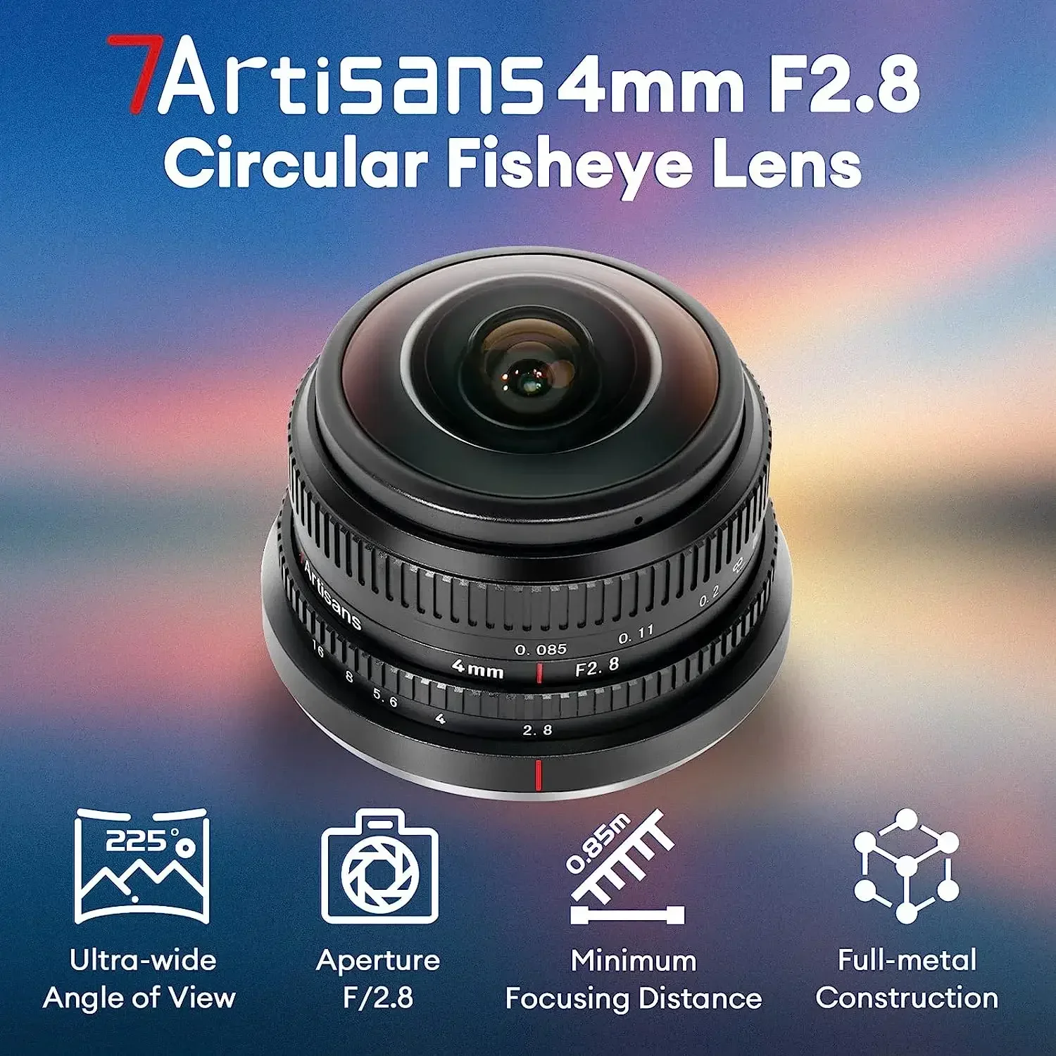 7artisans 4mm F2.8 225° APS-C Circular Fisheye MF Prime Lens For Sony E A6400 ZVE10 Fujifilm X X-T1 X-Pro1 X-A10 Micro 4/3 EPM1