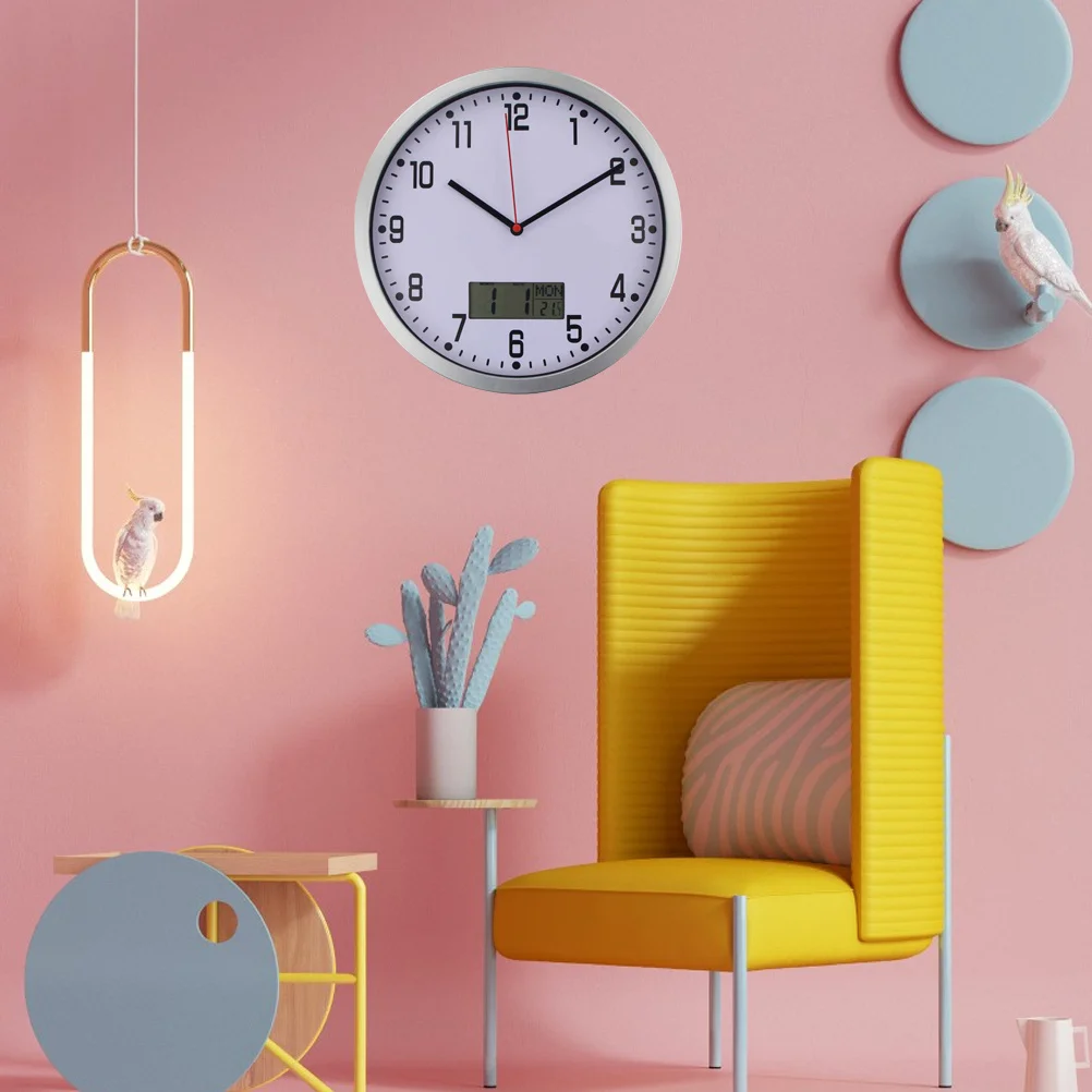 

1pc 10 Inch Silver Wall Clock Operated For Home Office Garden Outdoor Use Hanging Clock With Thermometer Hygrometer