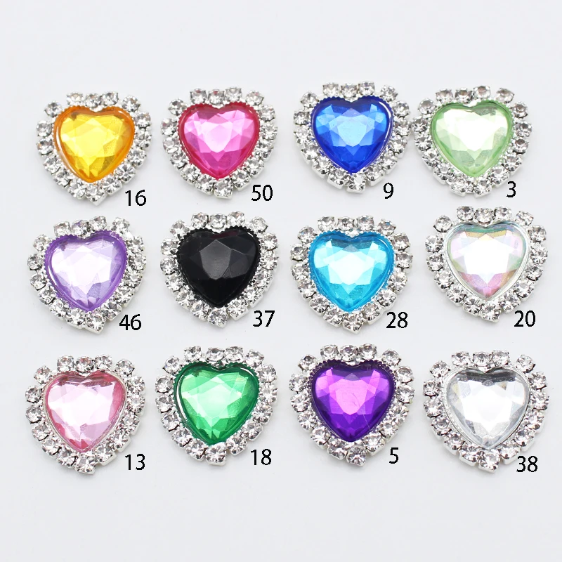 10pcs 18mm Metal Flat Button Shiny Rhinestone Heart Wedding Decorations DIY Bow Hair Accessories Gift Box Decoration Materials