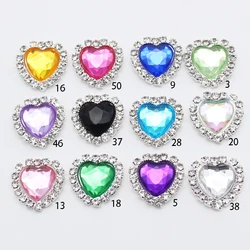 10pcs 18mm Metal Flat Button Shiny Rhinestone Heart Wedding Decorations DIY Bow Hair Accessories Gift Box Decoration Materials