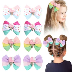 2pcs Ice Cream Hair Clips for Girls Glitter Sequin Bow Hairpin Children Fashion Cute Barrettes Kids Boutique Hair Accessories