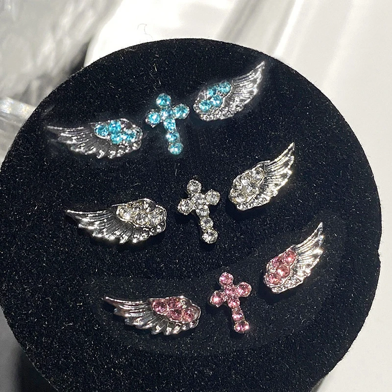 3Pcs Angel Wing Cross Zircon Ear Studs for Women Sweet Cool Punk Piercing Earring Couple Fashion Gothic Jewelry Accessories Gift