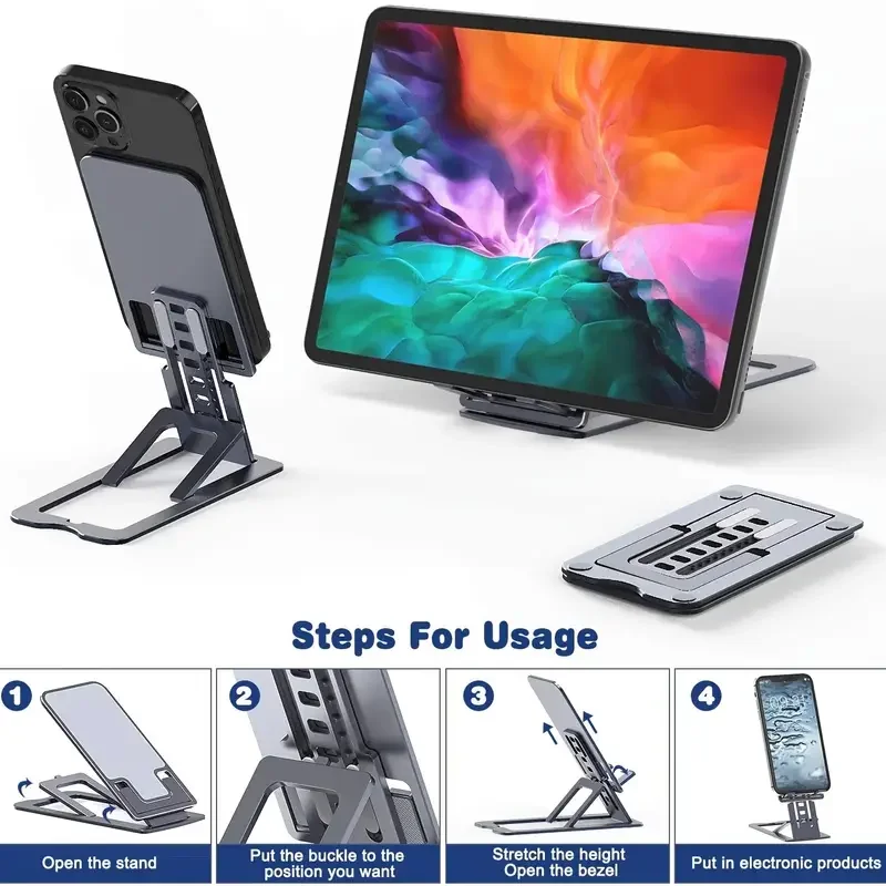 Universal Desktop Phone Tablet Stand For IPhone IPad Metal Mini Adjustable Portable Foldable Laptop Stand