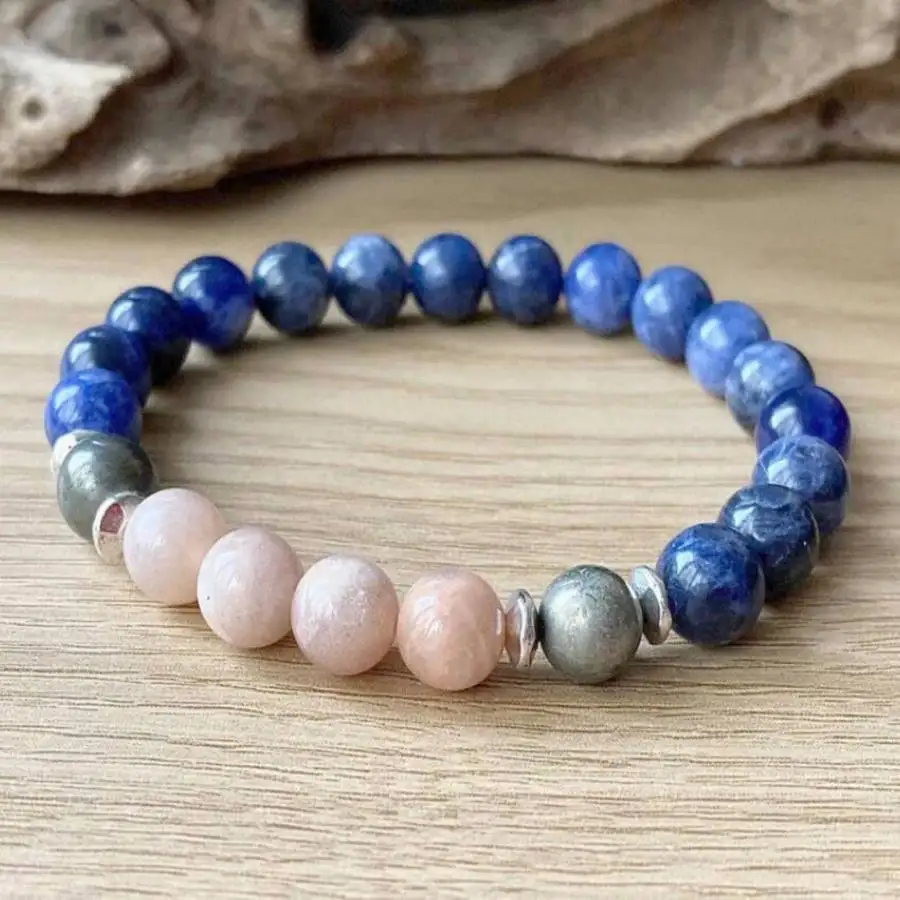 

Natural moonstone Rhodochrosite Crystal beads silver Bracelet gift zazen Gemstone Jewelry elastic Mala Japa Buddhist Nirvana