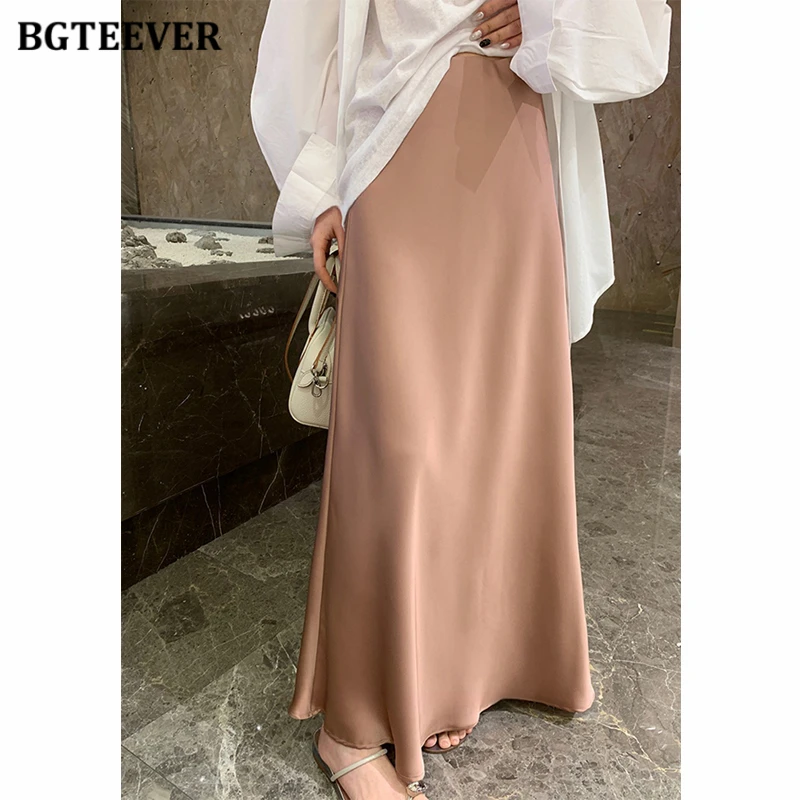 BGTEEVER Stylish High Waist Slim Ladies Satin Skirts Summer Skinny Mermaid Skirts for Women