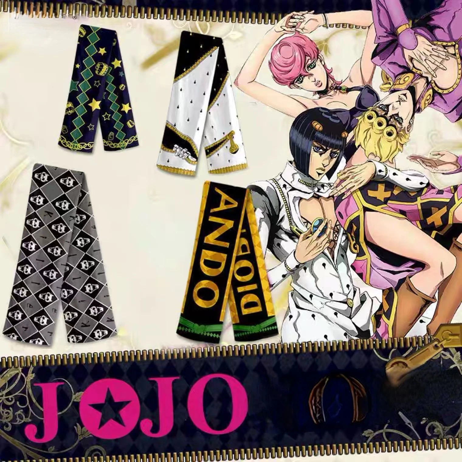 

Anime JoJo's Bizarre Adventure Joseph Joestar Cosplay Green Kira Yoshikage Purple Long Scarf JOJO Costume Props Accessories