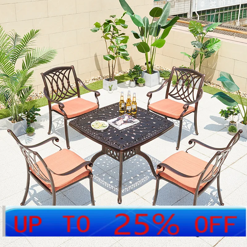 

LTT Outdoor Villa Courtyard Cast Aluminum Large Table and Chair Kit Combo Outdoor Garden Balcony Dining Table and Chairs
