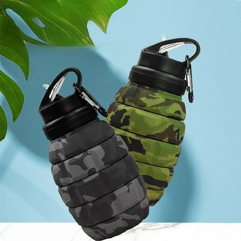 Plastic Grenade Water Bottle Food Grade Silicone Cycling Sports Water Bottle Retractable and Foldable High-temp Water Bottle