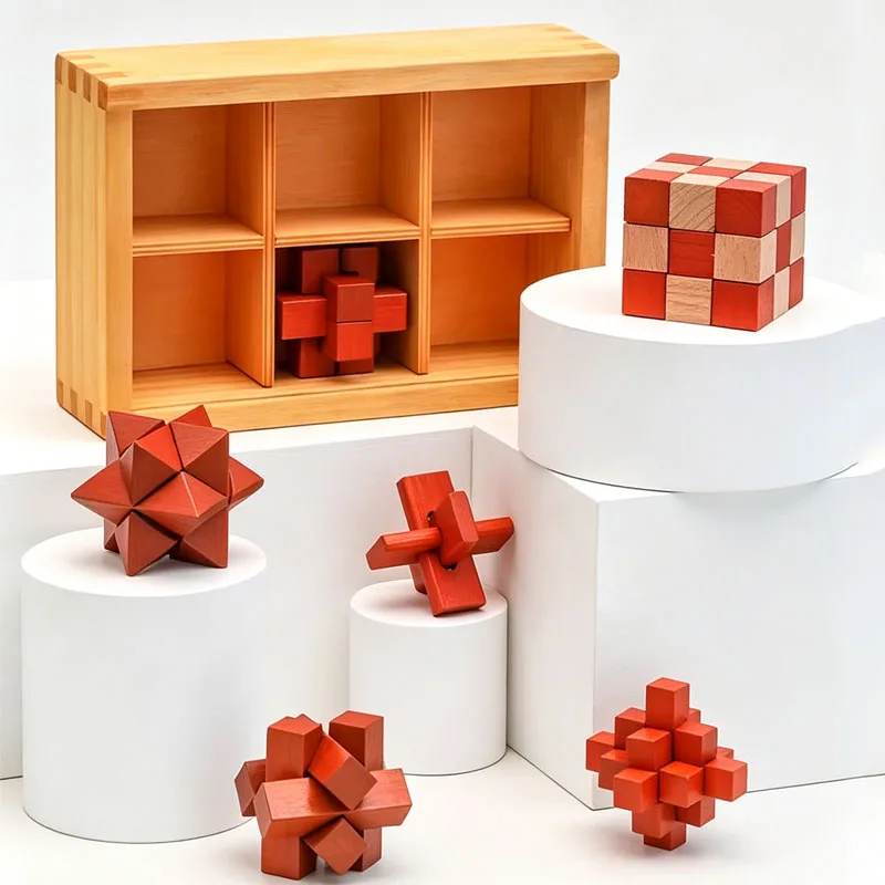 Boutique Lu Ban Lock Puzzle Box Wooden Interlocking Brain Teasers For Adults Best Gifts Logic IQ Test Mind Challenge Toys