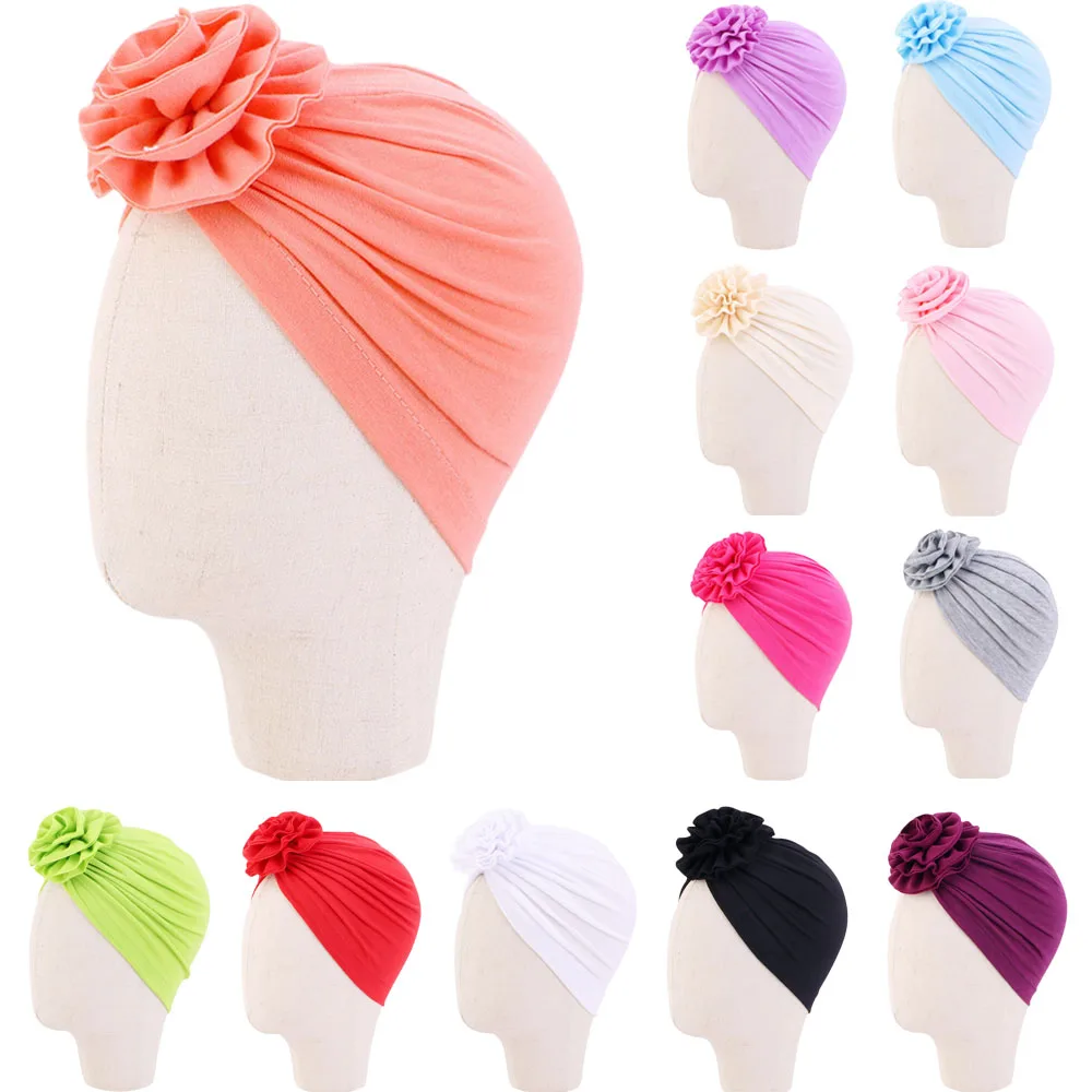 Cute 1PCS Solid Flower Baby Girls Hat Bonnet Newborn Infant Toddler Kids Girls Knot Turban Children Beanie Cap Photo Props Gifts