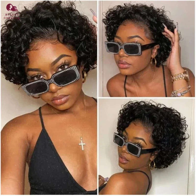 

Beauty Forever Bouncy Curly Pixie Cut Short Human Hair Wig Natural Black Brazilian Full Machine Made Human Hair Glueless BOB Wig