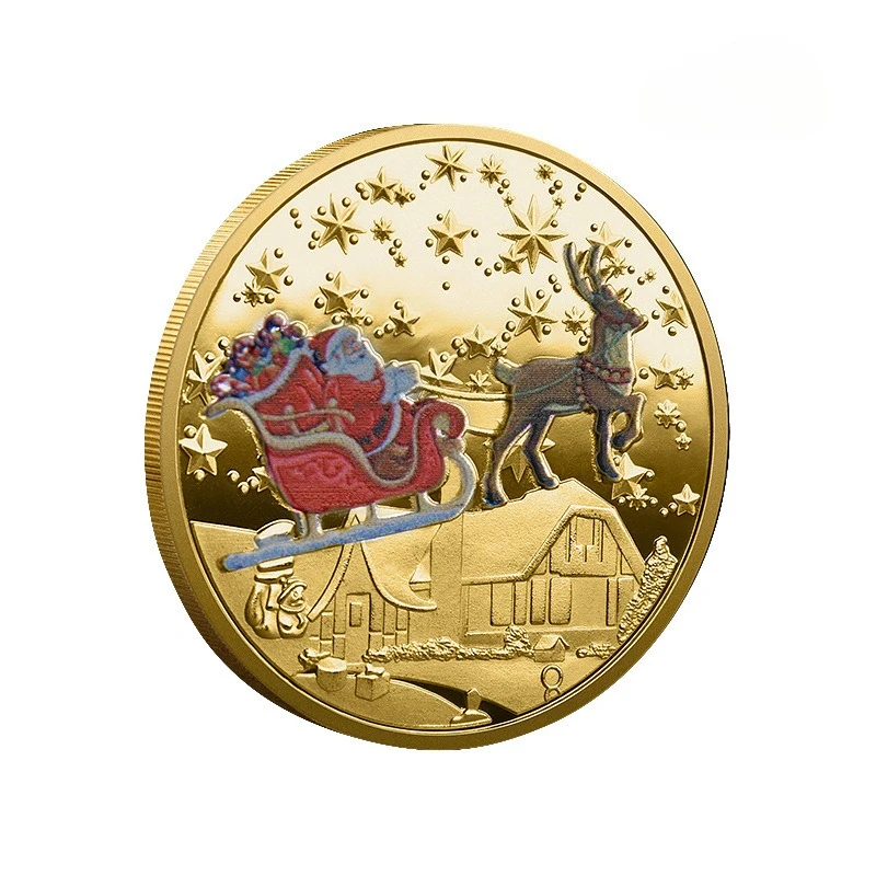 Christmas Commemorative Coin Souvenir Santa Claus Carriage Reindeer Collection Coin