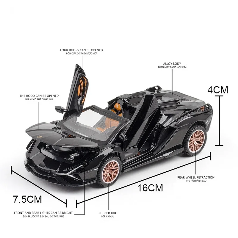 Lamborghini Sian Convertible Supercar modelo de coche de aleación, vehículo de juguete fundido a presión, juguetes para niños, regalos, F362, 1:32